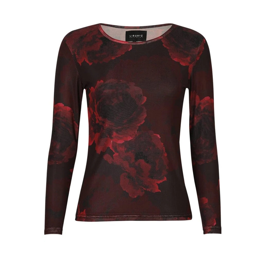 LIBERTÃ dame bluse MESH - Black bordeaux flower